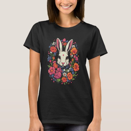 White Rabbit encircled by Flowers Owner  garden T-shirt (Voorkant)