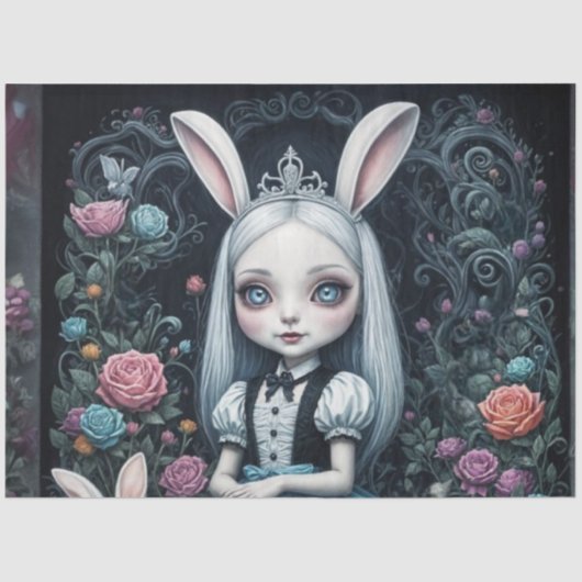 White Rabbit Girl Decoupage | Alice in Wonderland Tissuepapier (Voorkant)
