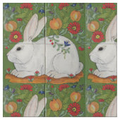 White Rabbit Green Floral Spring Easter Fabric Art Stof (Close Up)