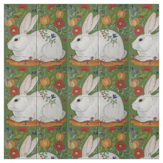 White Rabbit Green Floral Spring Easter Fabric Art Stof (Swatch)