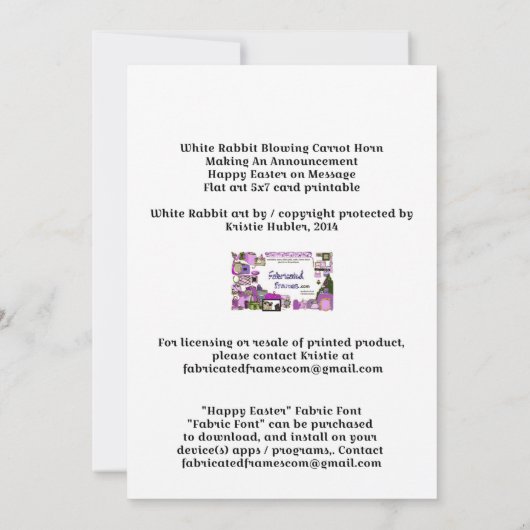 White Rabbit Happy Easter Fabric Font Kaart (Achterkant)