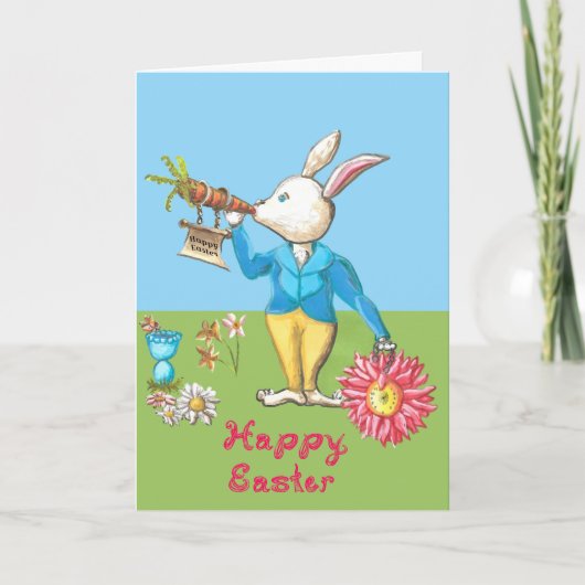 White Rabbit Happy Easter Pink Fabric Font Kaart (Voorkant)