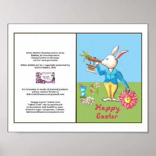 White Rabbit Happy Easter Pink Fabric Font Kaart / Poster (Voorkant)
