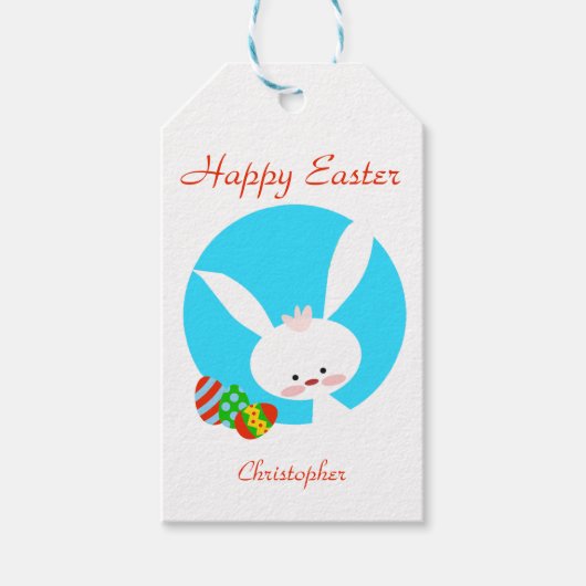 White Rabbit Happy Pasen Cadeaulabel (Voorkant)