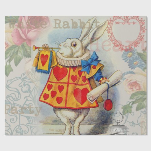 White Rabbit Hearts Alice Classic Cadeaupapier (Vlak)