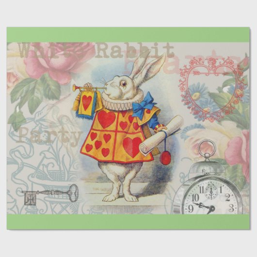 White Rabbit Hearts Alice Classic Cadeaupapier (Vlak)