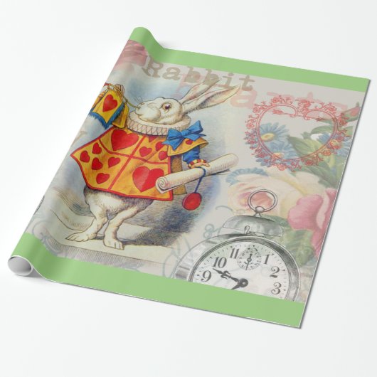 White Rabbit Hearts Alice Classic Cadeaupapier (Uitgerold)