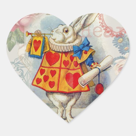 White Rabbit Hearts Alice Classic Hart Sticker (Voorkant)