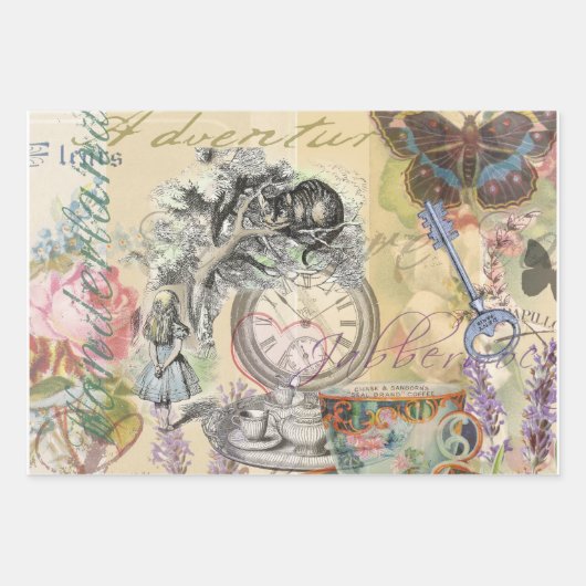 White Rabbit Hearts Alice Classic Inpakpapier Vel (Voorkant 3)