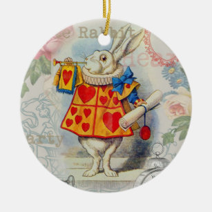 White Rabbit Hearts Alice Classic Keramisch Ornament