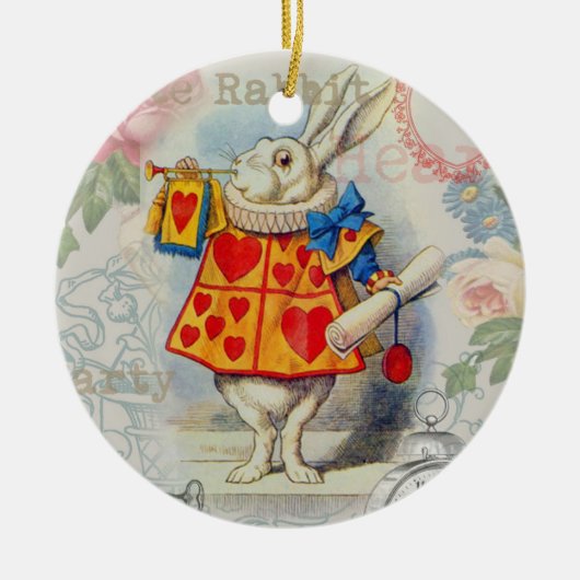 White Rabbit Hearts Alice Classic Keramisch Ornament (Voorkant)