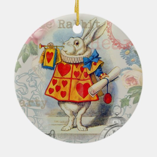 White Rabbit Hearts Alice Classic Keramisch Ornament (Achterkant)