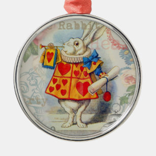 White Rabbit Hearts Alice Classic Metalen Ornament