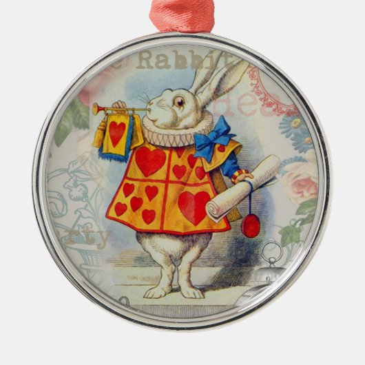 White Rabbit Hearts Alice Classic Metalen Ornament (Voorkant)