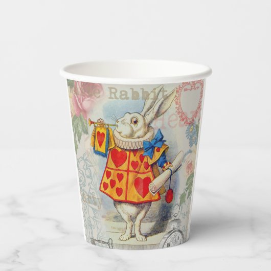 White Rabbit Hearts Alice Classic Papieren Bekers (Achterkant)