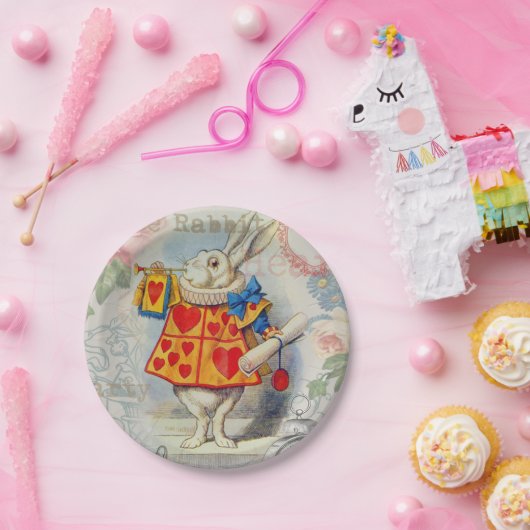 White Rabbit Hearts Alice Classic Papieren Bordje (Feest)