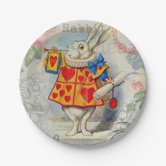 White Rabbit Hearts Alice Classic Papieren Bordje (Voorkant)