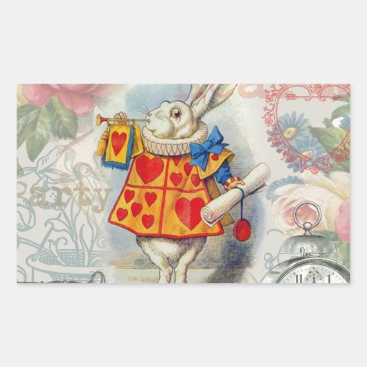 White Rabbit Hearts Alice Classic Rechthoekige Sticker (Voorkant)