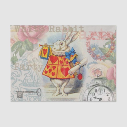 White Rabbit Hearts Alice Classic Tissuepapier (Voorkant)