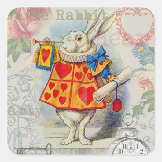 White Rabbit Hearts Alice Classic Vierkante Sticker (Voorkant)