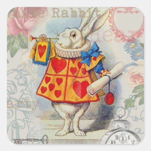 White Rabbit Hearts Alice Classic Vierkante Sticker (Voorkant)