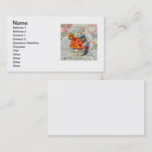 White Rabbit Hearts Alice Classic Visitekaartje (Voorkant / Achterkant)