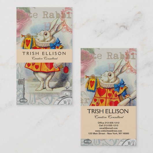 White Rabbit Hearts Alice Classic Visitekaartje (Voorkant / Achterkant)