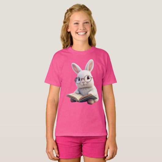 White Rabbit Het lezen van een boek Kinderen Basic T-shirt (Voorkant volledig)