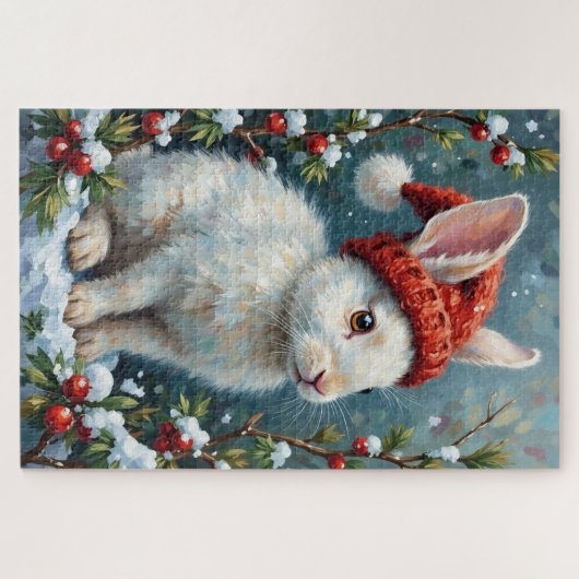 White Rabbit in Quiet Winter Berries Hat Legpuzzel (Horizontaal)