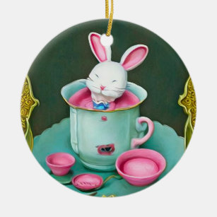 White Rabbit in the Tea Cup Keramisch Ornament