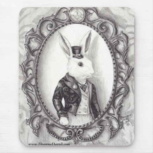 White Rabbit Mousepad Alice in Wonderland Mousepad Muismat (Voorkant)