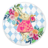 White Rabbit on Blue Diamonds Ceramic Knob Keramische Knop (Voorkant)