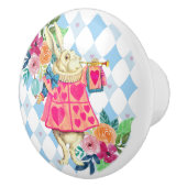 White Rabbit on Blue Diamonds Ceramic Knob Keramische Knop (Rechts)