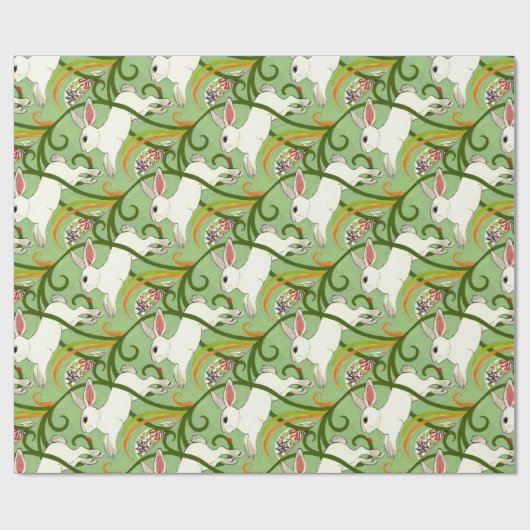 White Rabbit on Green Tiled Home Decor Cadeaupapier (Vlak)