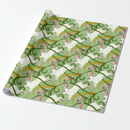 White Rabbit on Green Tiled Home Decor Cadeaupapier