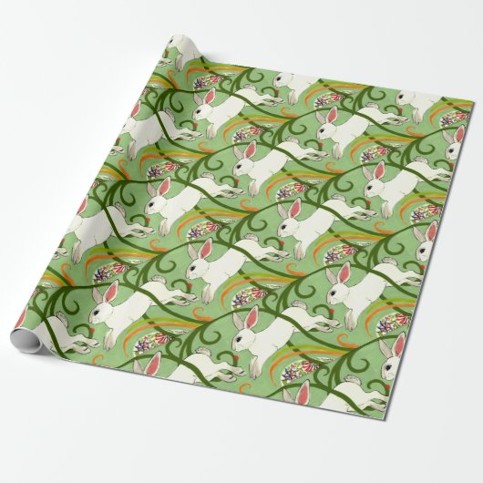 White Rabbit on Green Tiled Home Decor Cadeaupapier (Uitgerold)