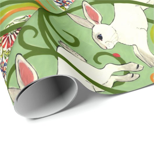 White Rabbit on Green Tiled Home Decor Cadeaupapier (Rol Hoek)