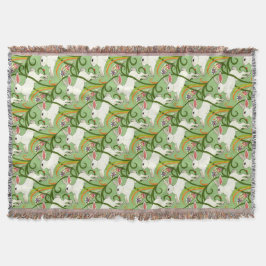 White Rabbit on Green Tiled Home Decor Deken