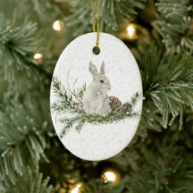 White Rabbit op een Snowy Day Ornament