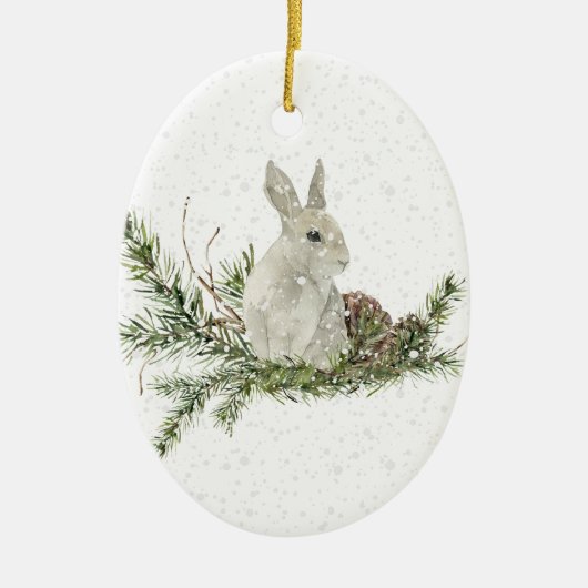 White Rabbit op een Snowy Day Ornament (Voorkant)