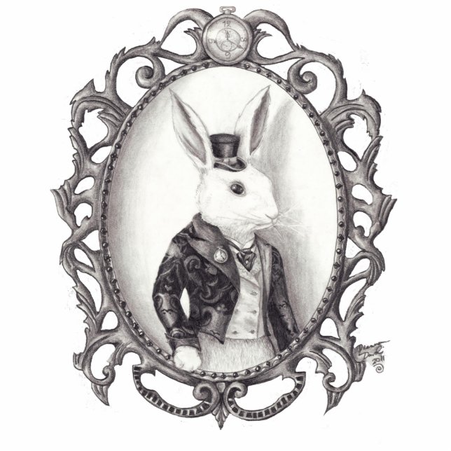 White Rabbit Photo Sculpture Alice in Wonderland Staand Fotobeeldje (Voorkant)