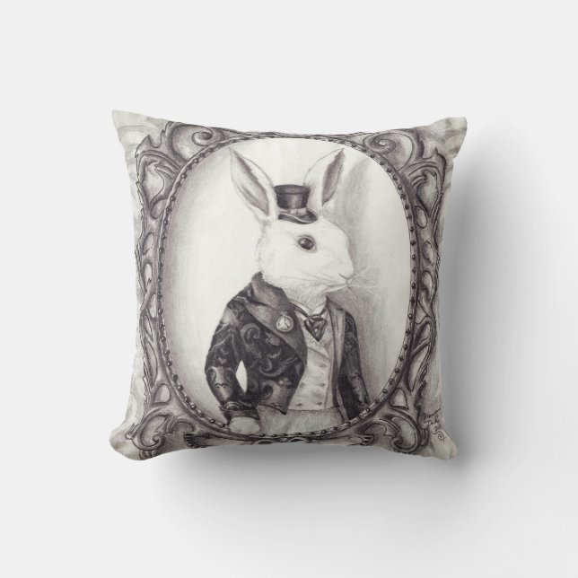 White Rabbit Pillow Alice in Wonderland Pillow Kussen (Voorkant)
