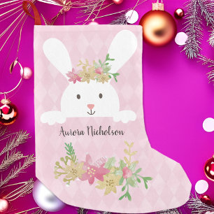 White Rabbit Pink Gold Poinsettia Floral Kleine Kerstsok