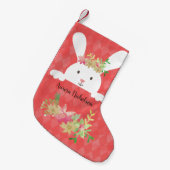 White Rabbit Pink Gold Poinsettia Floral Kleine Kerstsok (Voorkant (Hangend))
