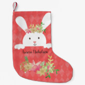 White Rabbit Pink Gold Poinsettia Floral Kleine Kerstsok (Voorkant)