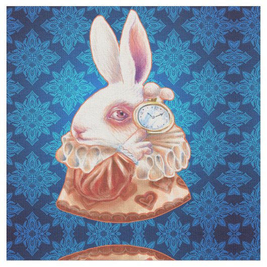 White Rabbit Pop Surrealisme Illustration fabric Stof (Close Up)