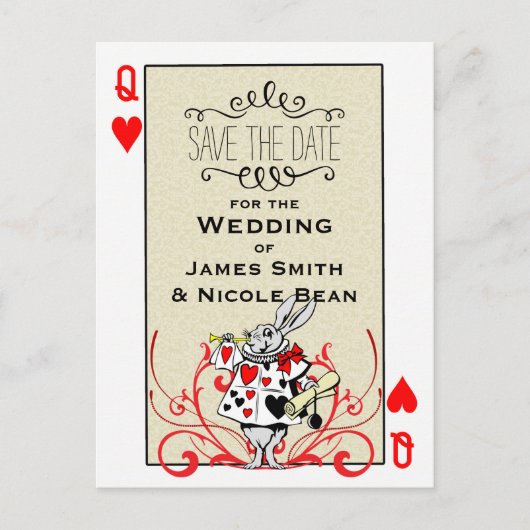 White Rabbit Queen of Hearts Wonderland Save Date Aankondigingskaart (Voorkant)
