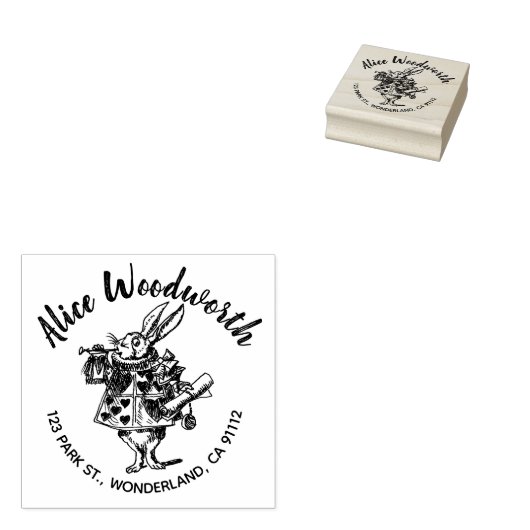 White Rabbit rubber adres stempel (Gestempeld)