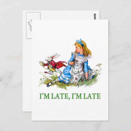White Rabbit Rushes van Alice, "Ik ben laat, ik be Briefkaart (Voorkant / Achterkant)