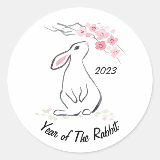 White Rabbit Sakura 2023 Ronde Sticker (Voorkant)